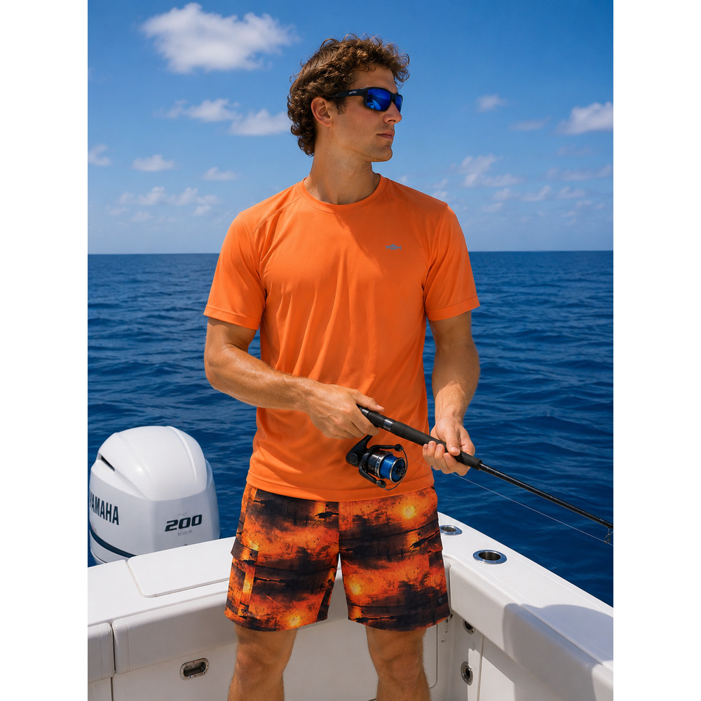 Reel Legends Fishing Boating UPF Men's short Size XL Orange Beachy Swim vacation